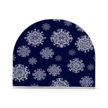 Imagem de Qilmy Lindo suporte de guardanapo acrílico de flocos de neve de Natal, porta-guardanapos para mesas cozinha restaurante decoração de casa, suporte decorativo moderno para guardanapos de coquetel de