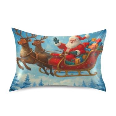 Imagem de Fronhas refrescantes com estampa fofa de Natal Papai Noel Natal cetim personalizado King Queen capas de almofadas de cama macias tamanho king size 101,6 cm x 50,8 cm
