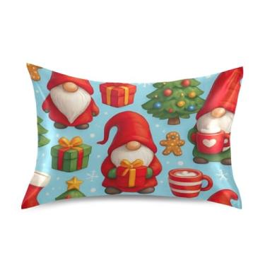 Imagem de Fronhas refrescantes engraçadas fofas padrão King Queen fronhas de cetim capa de almofada estética tamanho queen 76.2 cm x 50.8 cm bonito Natal gnomos vermelho