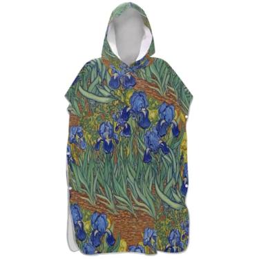 Imagem de Joisal Poncho de surfe plus size para adultos trocador de roupa de praia com capuz toalha floral vibrante azul íris verde folhagem ponchos adultos para mulheres