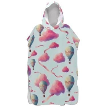 Imagem de Joisal Poncho de surfe trocador de roupão adulto praia moletom toalha floral vestível pastel balões de ar quente ponchos femininos com capuz