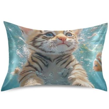 Imagem de Capas de travesseiro de cetim para gatos adoráveis capas de travesseiro premium padrão king queen decoração de casa, tamanho king, 101,6 cm x 50,8 cm
