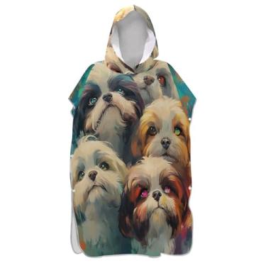 Imagem de TSENQUE Poncho de surfe trocador de roupão para banho de praia Adul toalhas com capuz absorventes ponchos adultos para mulheres cães coloridos abstrato