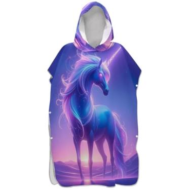Imagem de Joisal Poncho de surfe para trocador adulto toalha de banho com capuz absorvente masculino feminino poncho com capuz neon roxo unicórnio fantasia