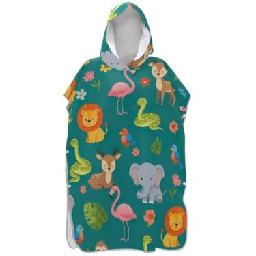 Imagem de Joisal Poncho de surfe trocador de roupão adultos praia banho com capuz toalhas reutilizáveis animais de desenho animado fofo leão verde unissex adulto poncho com capuz