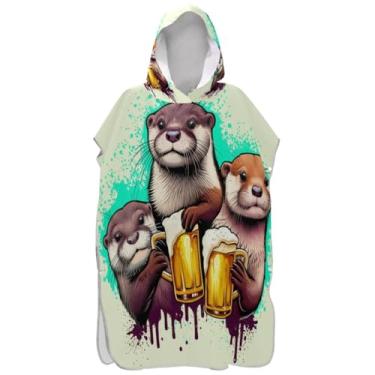 Imagem de Joisal Roupão fofo de lontra marrom de desenho animado para adultos toalha de banho com capuz toalha de banho absorvente ponchos de praia para homens