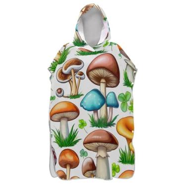 Imagem de Poncho de surfe plus size para adultos trocador de roupa de banho com capuz bonito colorido cogumelos ponchos de praia para homens