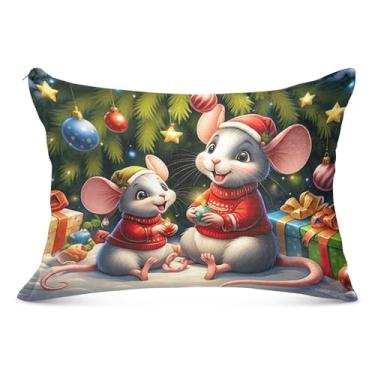 Imagem de Lindas fronhas decorativas de Natal com mouse de flanela para o corpo fronha padrão queen king desenho animado decoração de casa capas de almofada, tamanho Queen, 50,8 cm x 76,2 cm