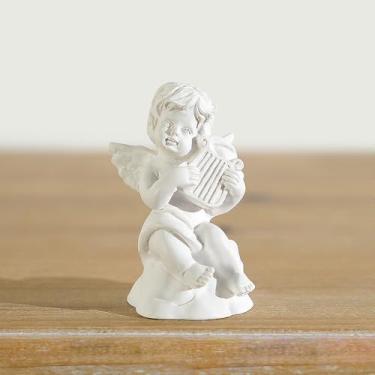 Imagem de Suporte de velas de anjo harpa de resina romana decoração de casa coluna decorações de mesa acessórios para casa (branco)