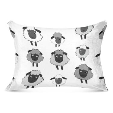 Imagem de Linda fronha preta cinza ovelha branca com zíper grande poliéster longo para travesseiro padrão Queen King capa de travesseiro fofa capa de travesseiro corporal, tamanho corporal, 53 cm x 137 cm