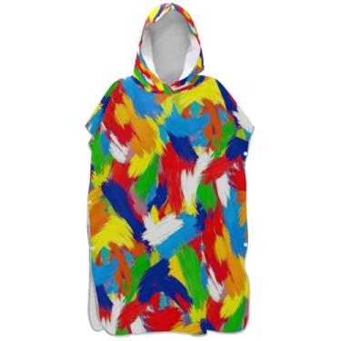 Imagem de Joisal Poncho de surfe plus size para adultos trocador com capuz toalha de natação bonito abstrato colorido arte masculina poncho com capuz