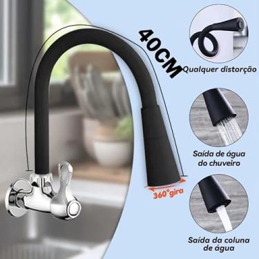 Imagem de Torneira Gourmet Preta Flexível 360° Parede Aço Inox Cozinha Lavanderia(Ducha Dois Jatos Cone Preto)