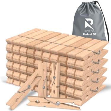 Imagem de Pacote com 50 alfinetes de madeira para artesanato, prendedores de roupa de 6 cm, itens essenciais para casa e sala de aula, decoração e artesanato, quadros para pendurar, madeira natural