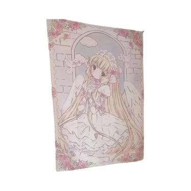 Imagem de Tapeçaria De Anjo Da Luz Com Asas Brancas E Rosas Cor-de-Rosa Para Dec