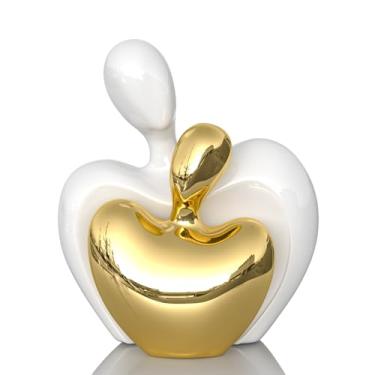 Imagem de LINYTHER Estatueta de cerâmica para casais, escultura moderna abstrata abraçando amantes para prateleiras, decoração de console e suporte de TV, pequena estátua de abraço de coração, presente de