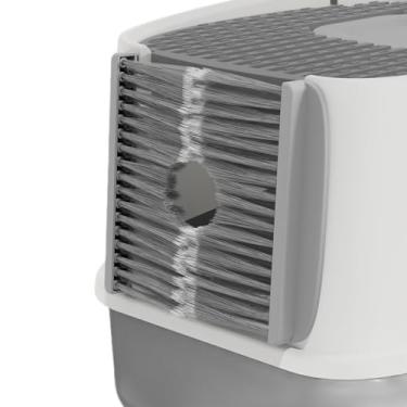 Imagem de LAZYESTHER Portão de remoção de pelos para caixa de areia para gatos, armadilha multifuncional de escova de queda de animais de estimação para entrada de caixa, 21 x 27 cm, design removível