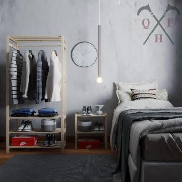 Imagem de Kit Arara Armário De Chão Simples Madeira Macebo E Aparador 60X50Cm Expositor Aberto Alta Durabilida