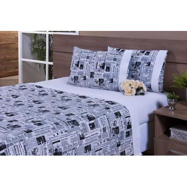 Imagem de Jogo Lençol 4 Peças Cama Viúva Percal 150 Fios - Jornal - Miguel Enxov