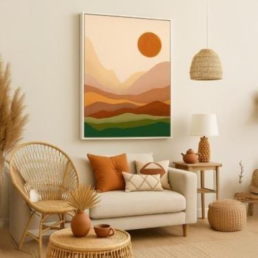 Imagem de Quadro Canvas Paisagem Abstrata Boho 70X50Cm Mold Branca - Quadros On-