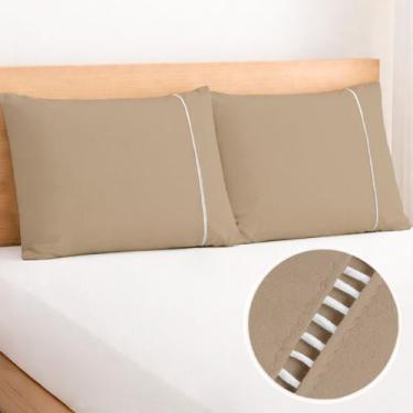 Imagem de Kit 2 Fronhas com Ponto Palito 70cmx50cm Percal Flex 400 Fios Toque Ma