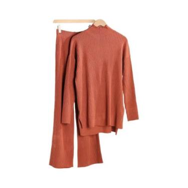 Imagem de Conjunto De Moletom Feminino De Outono/Inverno: Suéter De Gola Alta E 