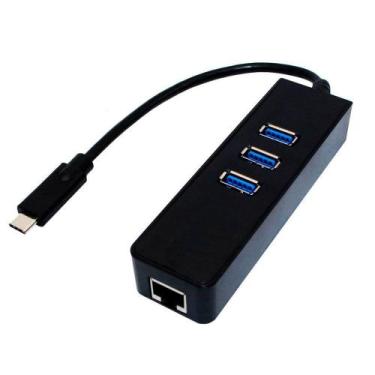 Imagem de Adaptador USB 3.0 HUB Tipo C RJ45 Ethernet 3 portas USB - PONTO DO NER