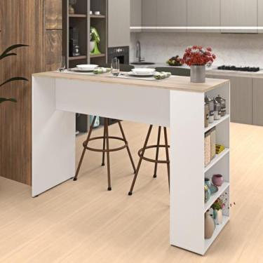 Imagem de Bancada Cozinha Americana Gourmet com Prateleiras Branco/Carvalho - Ne