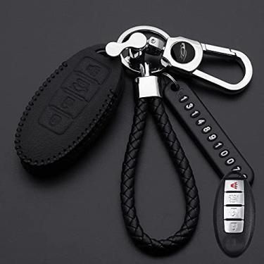 Imagem de YJADHU Porta-chaves de couro do carro porta-chaves anel, adequado para Nissan Tidda Livida X-Trail T31 T32 Qashqai março Juke Pathfinder Note GTR, D, preto