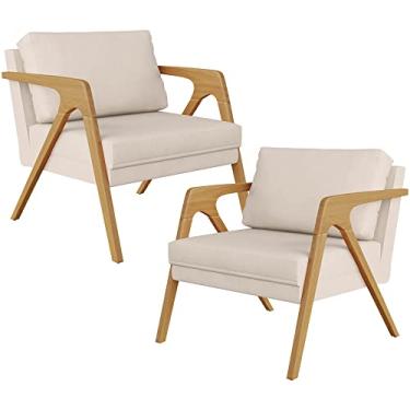 Imagem de Kit 02 Poltronas Decorativas Para Sala Estar Pietra Estrutura De Madeira L02 Suede Bege - Lyam Decor