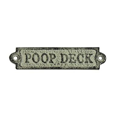 Imagem de Hampton Nautical Whitewashed Cast Iron Poop Deck Door Sign 6" - Metal Wall Plaque - Decorative Metal Wall Art