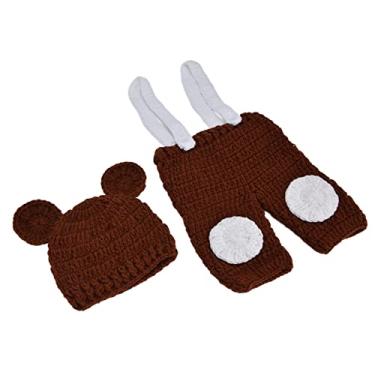 Imagem de Macacão de chapéu de malha com foto de bebê, mistura de algodão, amigável para a pele, respirável, lavável, portátil, infantil, boné, calça, para recém-nascido, para, estúdio fotográfico