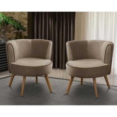 Imagem de Kit 2 Poltronas Para Sala Decorativa Isa Suede Cappuccino Adonai Estofados