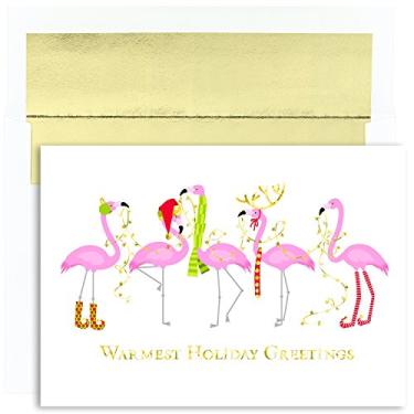 Imagem de Masterpiece Studios Warmest Wishes Cartões de Natal em caixa com 16 unidades, envelopes forrados com papel alumínio, 19,8 cm x 14,2 cm, flamingos fashionista (816300)