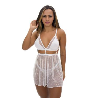 Imagem de Camisola IMI Lingerie Tule Calcinha Fio Dental Juliette Branca
