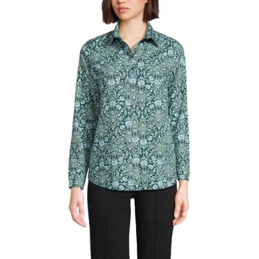 Imagem de Lands' End Camiseta feminina plus size de algodão Supima sem ferro de manga comprida, Bálsamo profundo adorno floral, 3