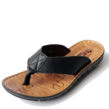 Imagem de Sandálias de couro bovino de verão, pés casuais, sapatos de praia masculinos, sandálias de espinha de peixe masculinas, sandálias de couro à prova d'água, leves, Preto, 39