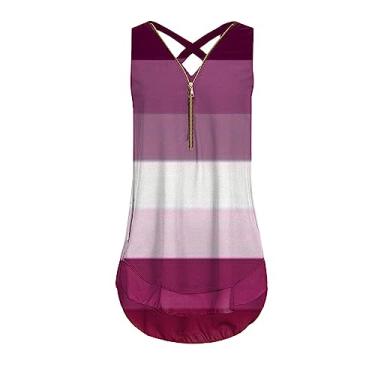 Imagem de Camiseta feminina costas nadador com estampa gráfica plus size, sem mangas, Y2K, blusa de verão, boho, colete formal, Rosa choque, P