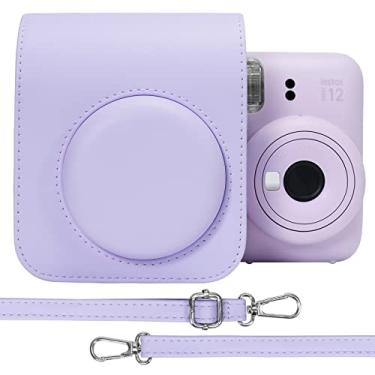 Imagem de Aenllosi Capa protetora de couro PU para Fujifilm Instax Mini 12/11 capa de viagem com câmera de filme instantâneo, com bolso e alça de ombro ajustável (roxo ilás, somente capa)