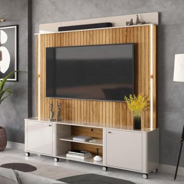 Imagem de Home Para Tv Até 75 Led Ripado 3d 1,83m Off White Madeirado - Lukaliam Móveis