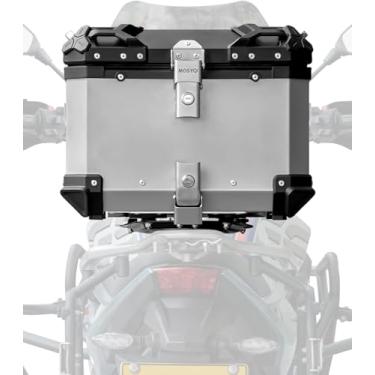 Imagem de MOSYQI Porta-malas de motocicleta 55L, caixa superior de motocicleta, capacete, bagagem, bolsa de armazenamento, caixa traseira de alumínio à prova d'água com trava de segurança