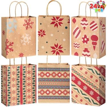 Imagem de 24 sacos de Kraft com diversas estampas de Natal para sacolas de presente de papel Kraft, sacolas de Natal, sacolas de , salas de aula e lembrancinhas de festa da Joiedomi