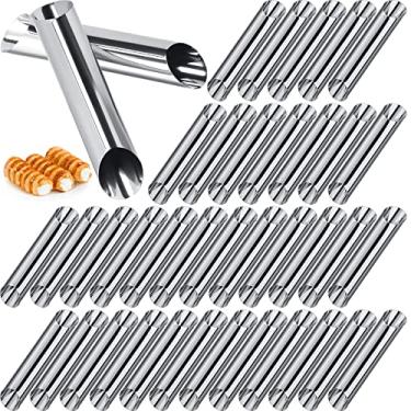 Imagem de Yexiya 50 peças de tubos de cannoli de aço inoxidável de 12,7 cm, moldes de chifre de creme, moldes antiaderentes de pastelaria dinamarquesa para croissant shell rolo de creme, massa de biscoito, 12,7