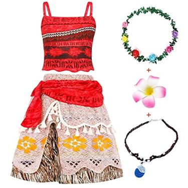 Imagem de WonderBabe Conjunto de saia para meninas, fantasia de aventura, vestido de princesa, Halloween, vestido de festa de aniversário chique para crianças, Vermelho, 7-8 Anos