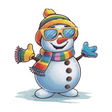 Imagem de Decalque de parede de desenho animado vibrante para a família, boneco de neve bonito com cachecol e luvas, óculos de Natal, presente de férias dura anos e facilmente removível - Tamanho: 61 cm (L) x