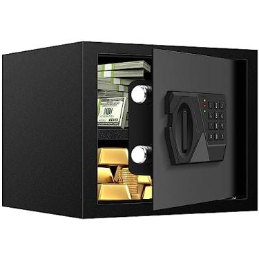 Imagem de SAFE1.2 Cofres pequenos à prova de fogo para uso doméstico, seguro digital à prova d'água à prova de fogo com teclado programável, chaves sobressalentes e prateleira removível, cofre de fogo para