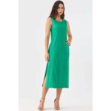 Imagem de Vestido Midi PKS Com Fendas Linho Verde-Feminino