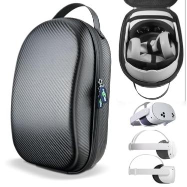 Imagem de SARLAR Estojo rígido para Oculus Quest 2/Elite Strap Edition/Quest leve e portátil, estojo de viagem de fibra de carbono personalizado para armazenamento de fone de ouvido para jogos VR e acessórios de controle de toque