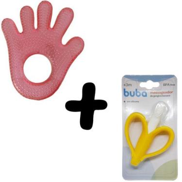 Imagem de Kit Mordedor de Água Mãozinha Rosa e Massageador Banana Buba