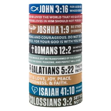 Imagem de KUCLIN 12 peças pulseiras de versículos da Bíblia pulseiras de escrituras cristãs pulseiras de versículos da Bíblia de silicone presentes religiosos da Bíblia para homens mulheres produtos d