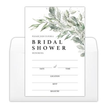 Imagem de YUEXLL Conjunto de 25 cartões de convite de chá de panela com vegetação de eucalipto com 25 envelopes brancos, cartão de convites de noiva para recepção de noivado para chá de casamento - 07